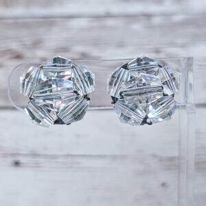 Vintage Clip On Earrings Clear 7/8"